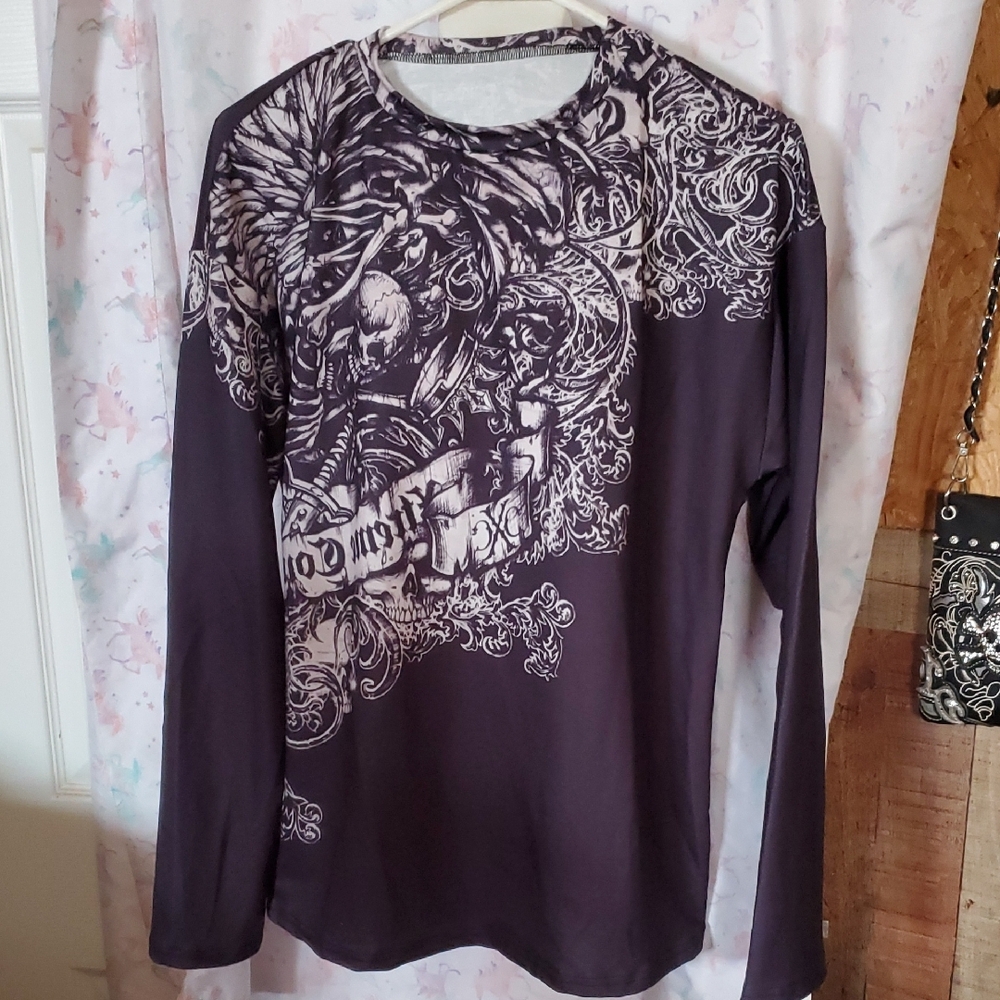Mens Skull Long Sleeve Shirt Size Small